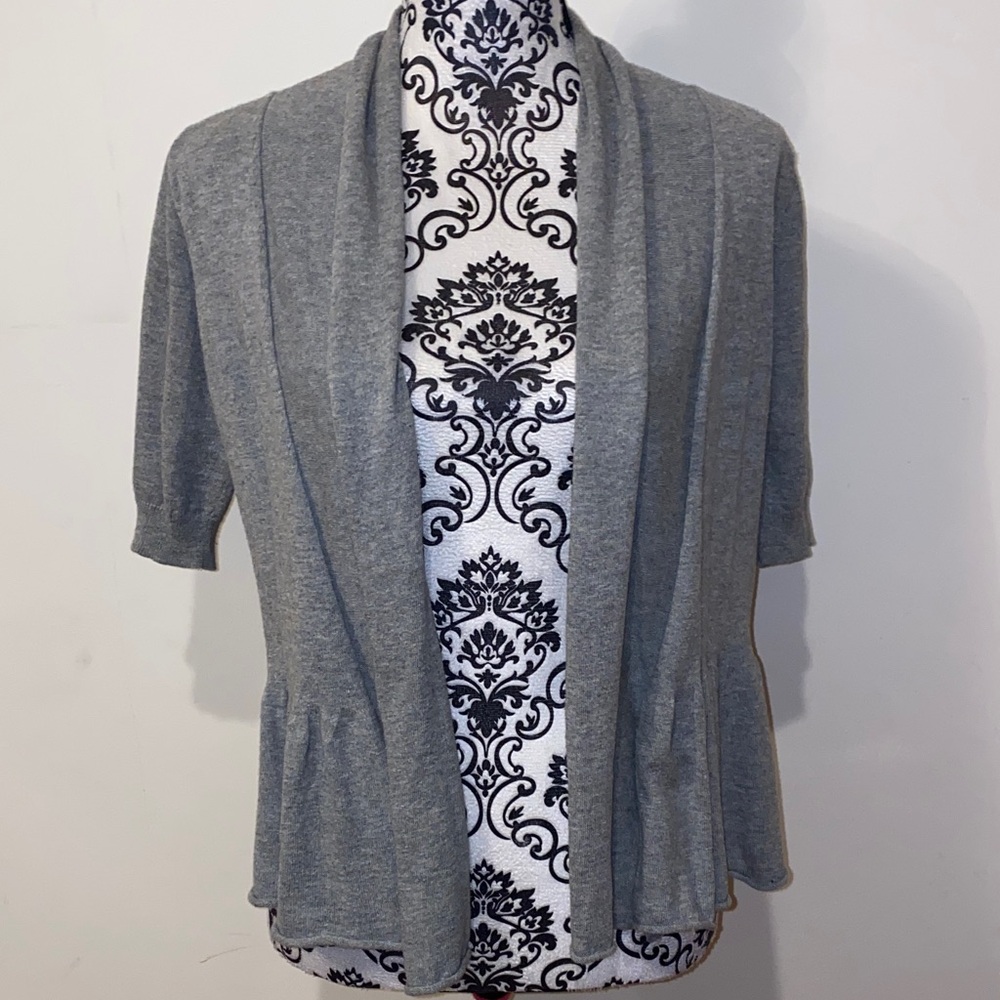 Worthington Gray Short Sleeve Open Front Cardigan Size Small